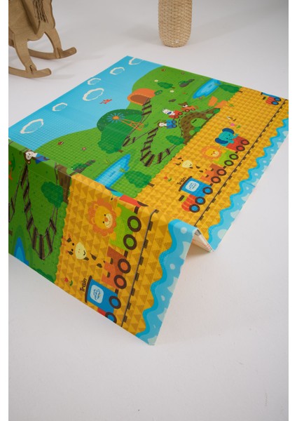 Monimubaby Katlanabilir Çift Taraflı Oyun Matı-Oyun Halısı 200X130X1CM (Taşıma Çantalı)