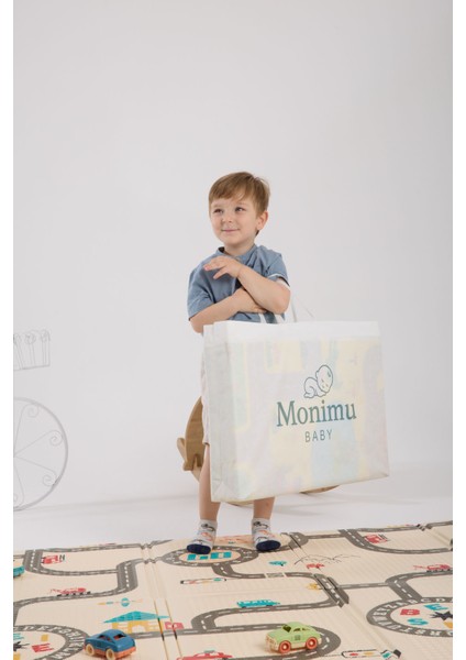 Monimubaby Katlanabilir Çift Taraflı Oyun Matı-Oyun Halısı 200X130X1CM (Taşıma Çantalı)