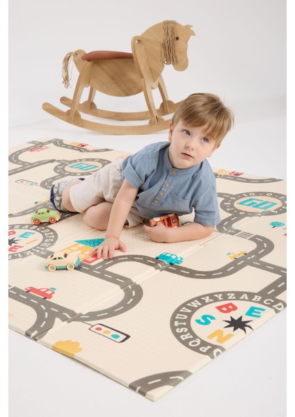 Monimubaby Katlanabilir Çift Taraflı Oyun Matı-Oyun Halısı 200X130X1CM (Taşıma Çantalı)