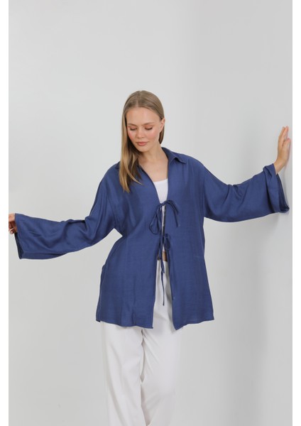 Doğal Viskon Kumaş Cepli Bağcıklı Kadın Kimono 1167 – Hafif, Dökümlü, Akışkan, Yazlık Model