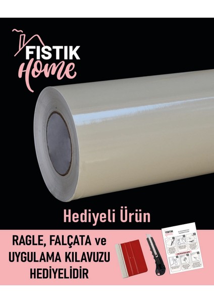 Parlak Krem Rengi Yapışkanlı Folyo, 122 Cm. Mutfak Dolabı, Mobilya, Beyaz Eşya Kaplama