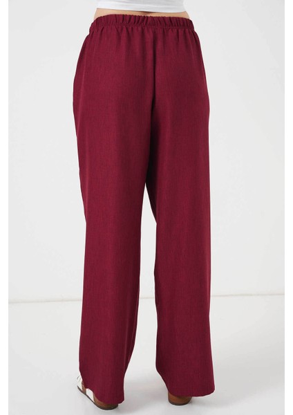 Geniş Paça Keten Bordo Kadın Pantolon 6735 indirimleri