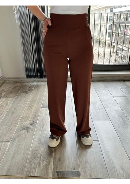 Kadın Kahve Renk Modal Kumaş Bel Lastikli Palazo Pantolon