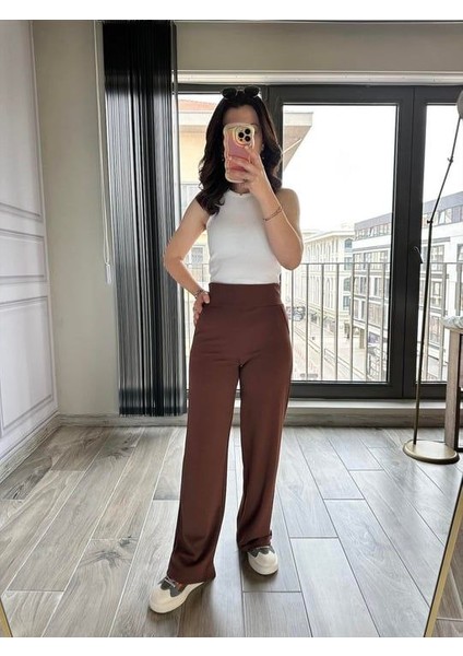 Kadın Kahve Renk Modal Kumaş Bel Lastikli Palazo Pantolon fiyatları