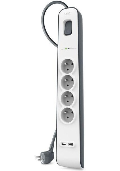 BSV401VF2M-V2 4'lü 2m Akım Korumalı Priz + 2'li 2.4A USB Girişi