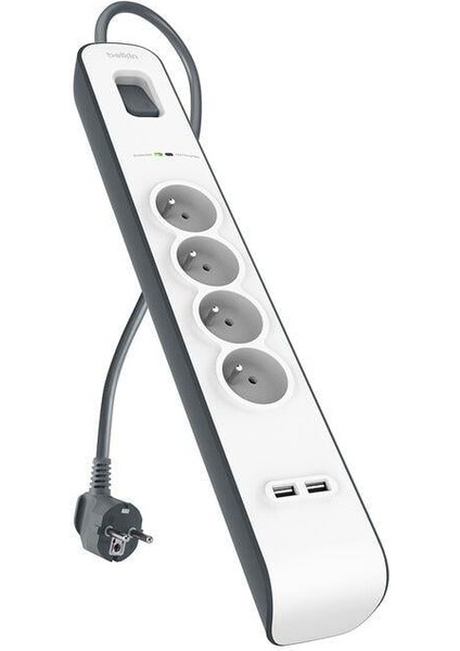 BSV401VF2M-V2 4'lü 2m Akım Korumalı Priz + 2'li 2.4A USB Girişi