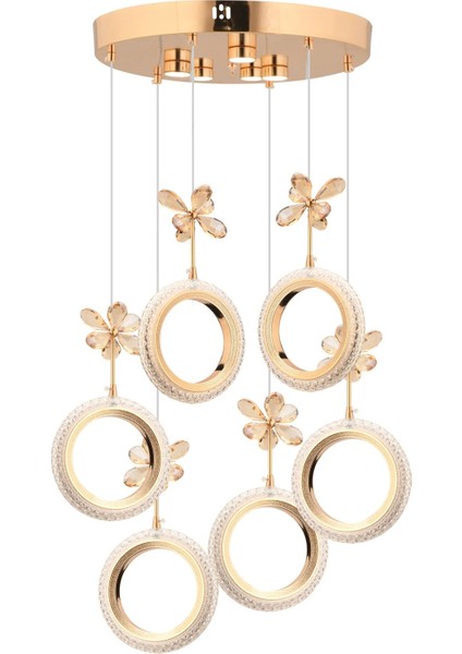 Halka 6'lı Gold Kumandalı 3 Renk Ledli Kristal Taşlı Modern LED Avize indirimleri