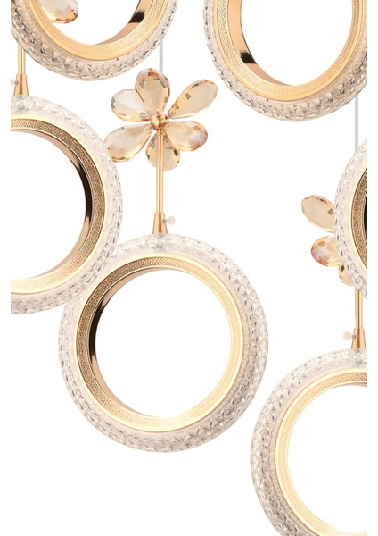 Halka 6'lı Gold Kumandalı 3 Renk Ledli Kristal Taşlı Modern LED Avize