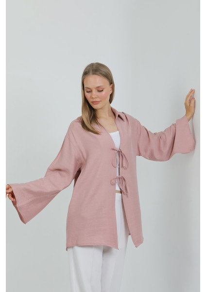 Doğal Viskon Kumaş Cepli Bağcıklı Kadın Kimono 1167 – Hafif, Dökümlü, Akışkan, Yazlık Model