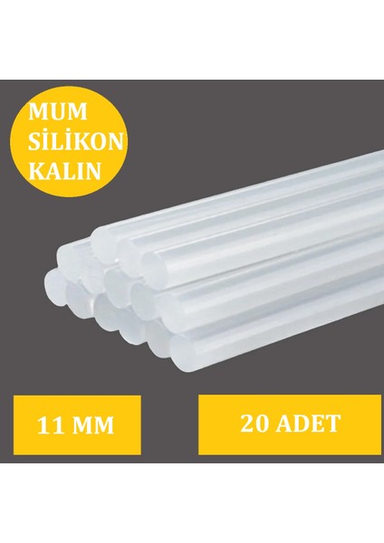 Kalın Şeffaf Sıcak Mum Silikon 11MM 30CM 20 Adet