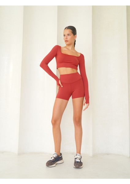 Samadhi Uzun Kollu Spor Bordo Crop