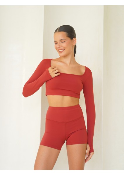 Samadhi Uzun Kollu Spor Bordo Crop