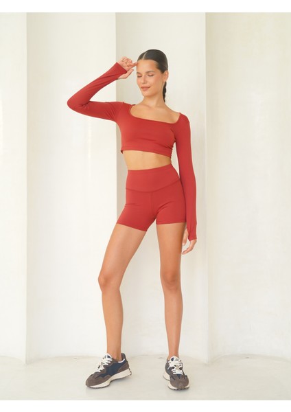 Samadhi Uzun Kollu Spor Bordo Crop