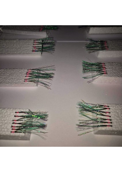 Çapari, İstavrit Çaparisi, 20x12 Beden, Ultraviyole Uv Neon Koyu Yeşil Sim, 11 No Beyaz 7 İğneli, 3lü Paket