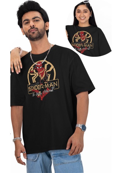 Unisex Süper Kahraman Örümcek Baskılı Tişört, Oversize No Way Home Yazılı T-Shirt