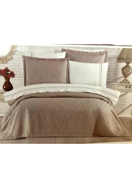 Modern Yatak Örtüsü Seti 9 Parça Vizon