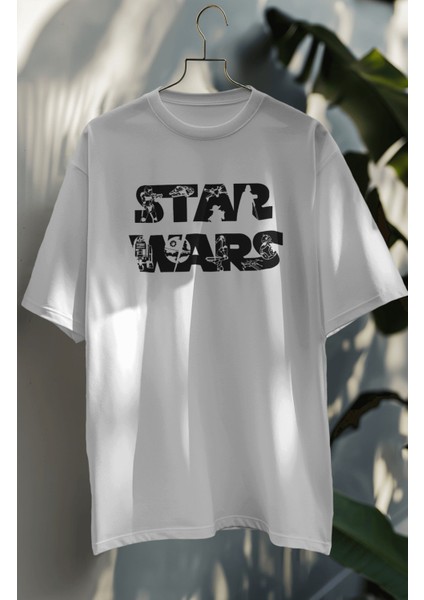 Unisex Star Wars Yazılı Tişört, Oversize Yıldız Savaşları Baskılı T-Shirt