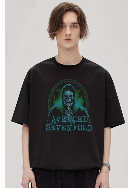 Unisex Green Avenged Sevenfold Baskılı Tişört, Oversize Rock Grubu Temalı T-Shirt