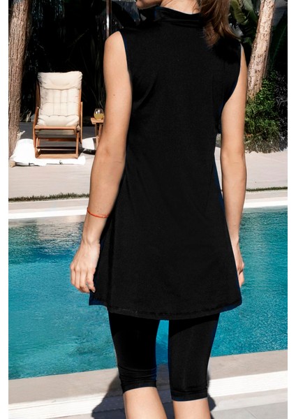 Sıfır Kol Yarım Kapalı Siyah Kadın Mayo 25610 modelleri