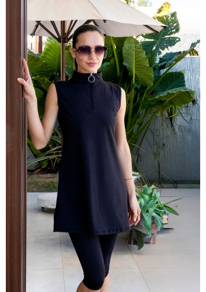 Sıfır Kol Yarım Kapalı Siyah Kadın Mayo 25610 fırsatları