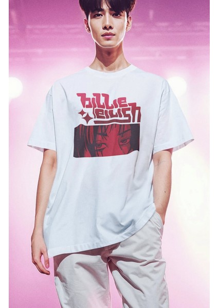 Unisex Anime Style Billie Eilish Baskılı Tişört, Oversize Müzik Temalı T-Shirt