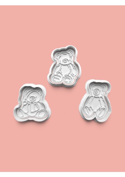 Sevimli Ayıcık Kurabiye Kalıbı ve Şeker Hamuru Kalıbı 3'lü Set