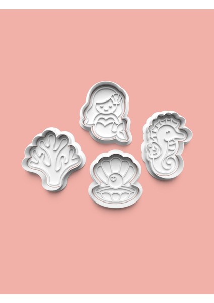 Deniz Kızı Kurabiye Kalıbı ve Şeker Hamuru Kalıbı 4'lü Set