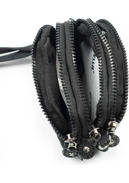 Mini Boy Krinkıl / Klinkır Su Geçirmez Kumaş 3 Fermuarlı Bileklik / Omuz Askı Çanta Bozuk Para Cüzdan Siyah 3032