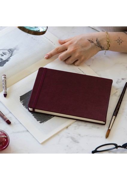 21X15 cm Sert Kapak 80 Yaprak 140 Gr. Eskiz Defteri - Sketch Book - Bordo