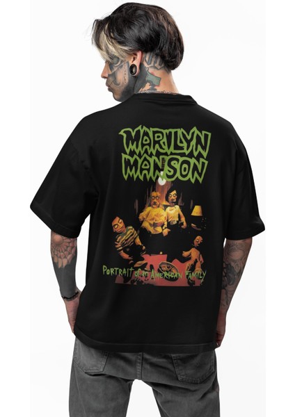 Unisex Portrait Of An American Family Sırt Baskılı Tişört, Oversize Marilyn Manson Temalı T-Shirt modelleri