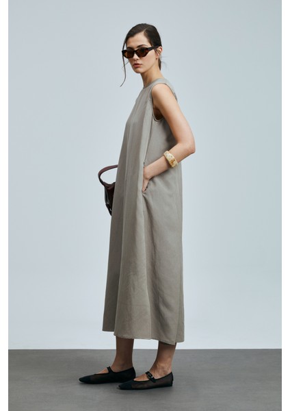 Grace Kadın Lyocell Karışımlı Keten Elbise Siyah modelleri