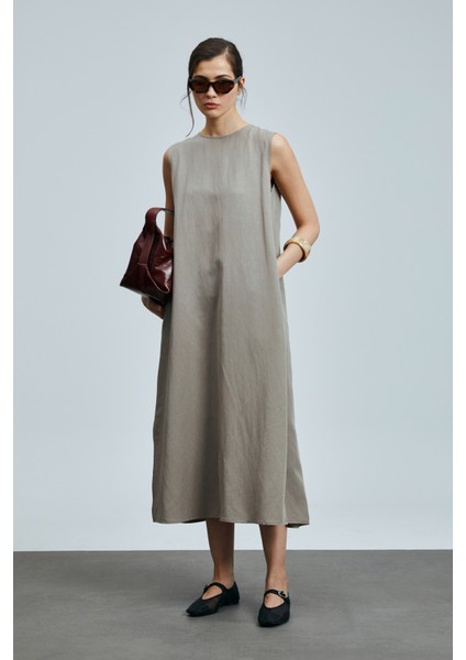 Grace Kadın Lyocell Karışımlı Keten Elbise Siyah fırsatları