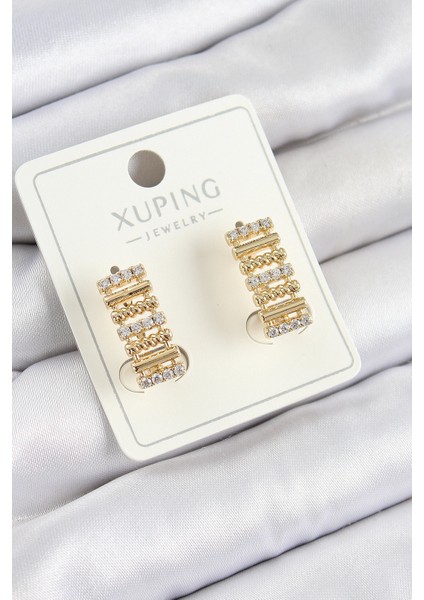 Xuping Zirkon Taşlı Dikdörtgen Model Gold Renk Kadın Küpe