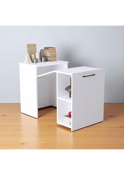 Minimalist Tasarım Beyaz Katlanabilir Çalışma Masası Raflı & Ergonomik