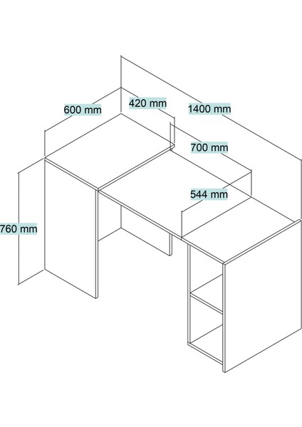 Minimalist Tasarım Beyaz Katlanabilir Çalışma Masası Raflı & Ergonomik