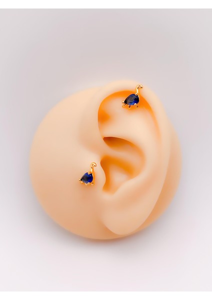 Cerrrahi Çelik Piercing ( Pirsing ) Damla Taşlı Dinozor Tragus Helix Piercing (1adet)