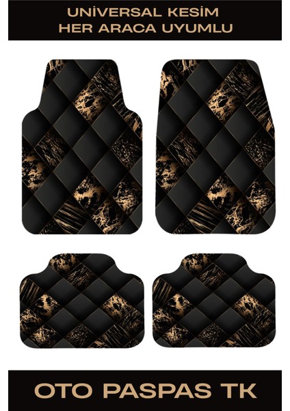 Universal 4’lü Oto Paspas Takımı – Araba Halı Paspası Siyah Altın Desen Kaymaz Taban
