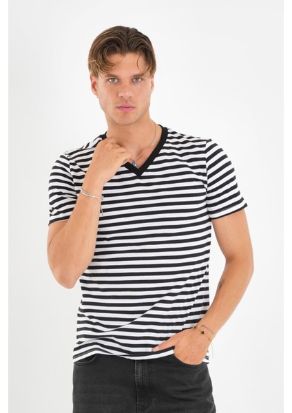 Alexandergardı V Yaka Çizgili T-Shirt