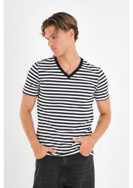 Alexandergardı V Yaka Çizgili T-Shirt modelleri