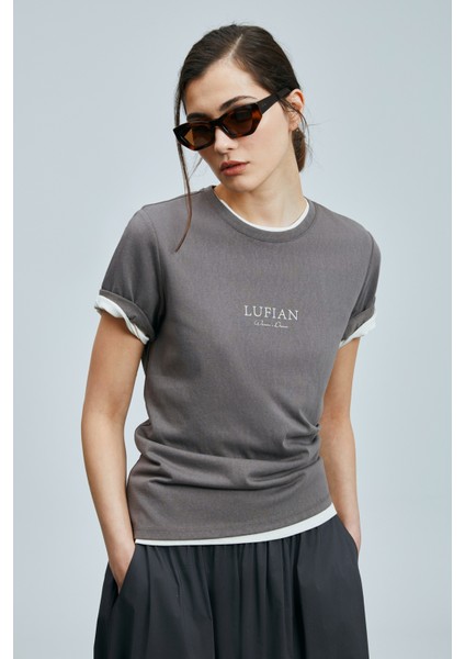 Amy Kadın Pamuklu T- Shırt Lacivert