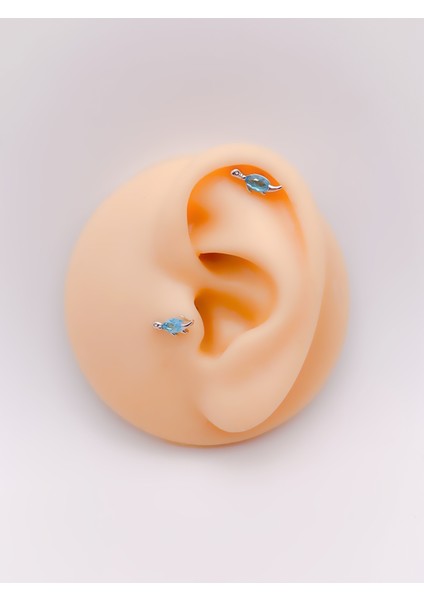 Cerrrahi Çelik Piercing ( Pirsing ) Mavi Taşlı Kaplumbağa Tragus Helix Piercing (1ADET)