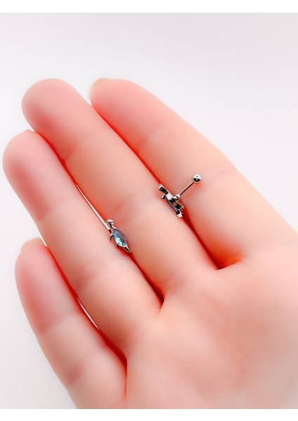 Cerrrahi Çelik Piercing ( Pirsing ) Mavi Taşlı Kaplumbağa Tragus Helix Piercing (1ADET) fiyatları