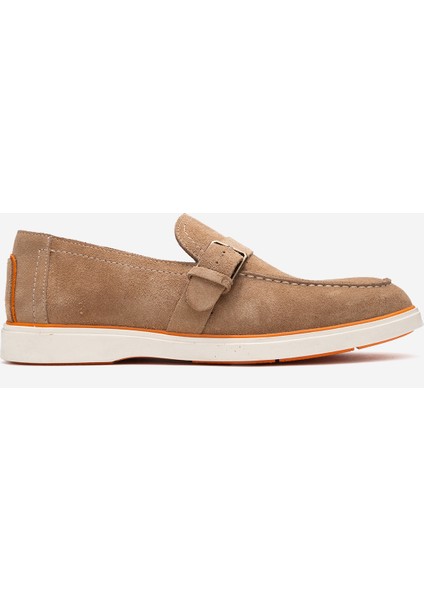 Erkek Hafif Tabanlı Toka Detaylı Loafer Gerçek Süet Deri Cr 2406 Vizon