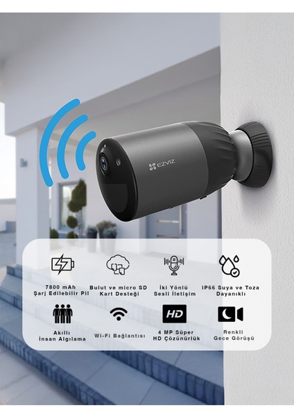 Ezvız BC1C 4 Mp Wi-Fi Bataryalı Güvenlik Kamerası – H.265, Gece Görüşü, Hareket Sensörlü