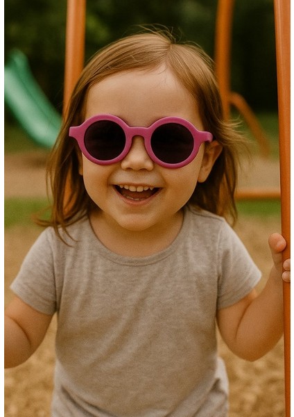 Kids Güneş Gözlüğü Fuşya Yuvarlak Çerçeve Uv 400 Korumalı Ce Belgeli Çocuk Güneş Gözlüğü