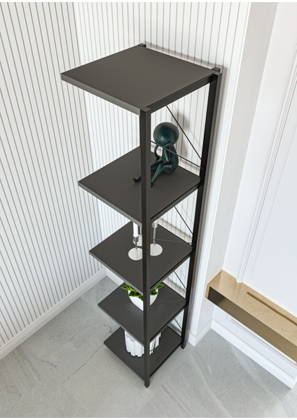 5 Raflı Metal Köşe Kitaplık Dekoratif Aksesuar Rafı Çiçeklik Salon Dekoratif Çok Amaçlı Raf