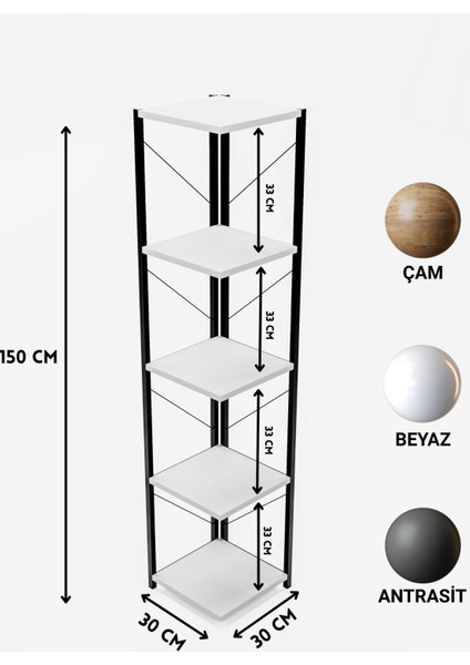 5 Raflı Metal Köşe Kitaplık Dekoratif Aksesuar Rafı Çiçeklik Salon Dekoratif Çok Amaçlı Raf