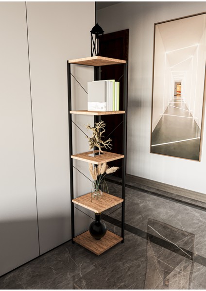 5 Raflı Metal Köşe Kitaplık Dekoratif Aksesuar Rafı Çiçeklik Salon Dekoratif Çok Amaçlı Raf