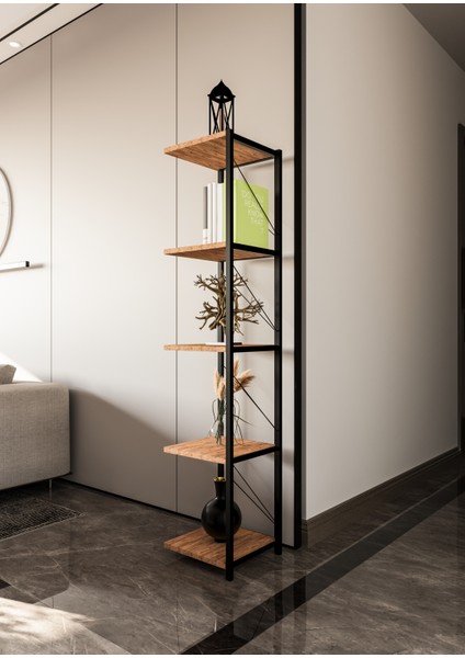 5 Raflı Metal Köşe Kitaplık Dekoratif Aksesuar Rafı Çiçeklik Salon Dekoratif Çok Amaçlı Raf