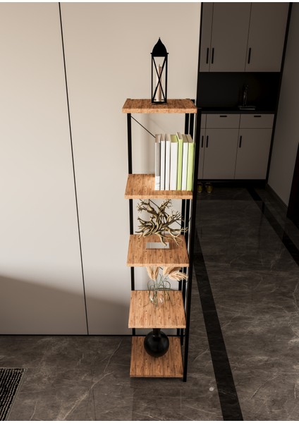 5 Raflı Metal Köşe Kitaplık Dekoratif Aksesuar Rafı Çiçeklik Salon Dekoratif Çok Amaçlı Raf